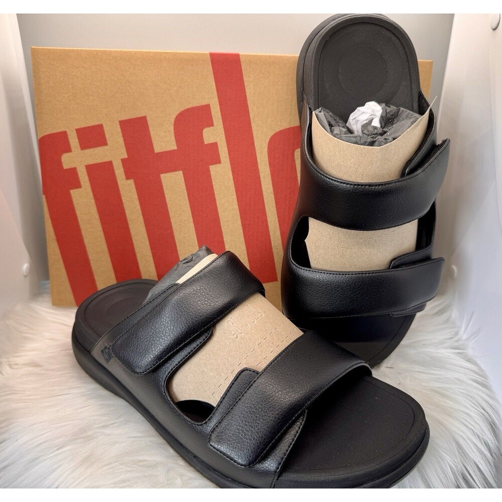 FitFlop F-MODE GO Men’s 2-Bar Slides Black US 10 Adjustable New in Box